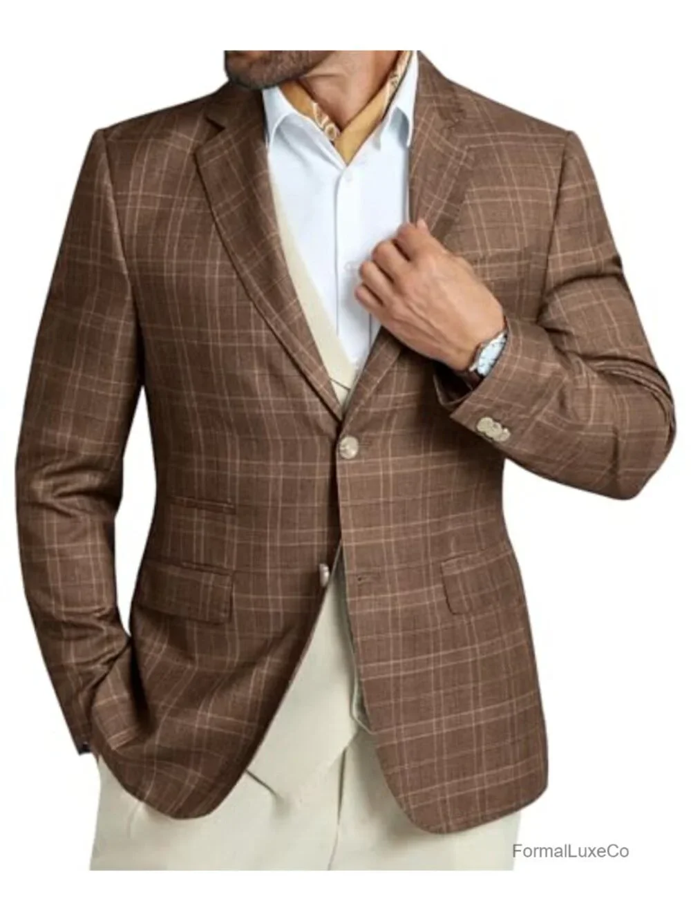 Slim Fit Men Plaid Blazer Sport Coat Lightweight 2 Button Notch Lapel